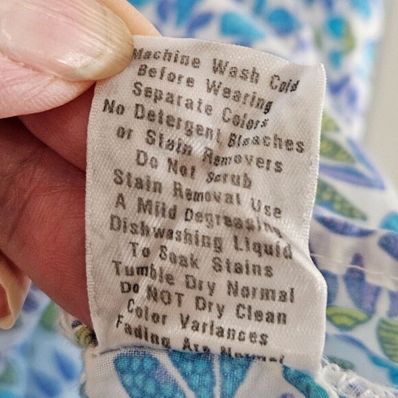 Fresh Produce XL Tunic Top Mosaic Shells Corine Blue Green Cotton Tie Neck - Picture 10 of 12